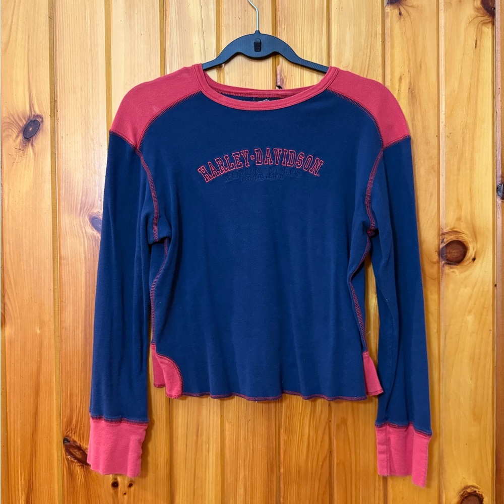 Harley-Davidson Blue and Red Long Sleeve Shirt
